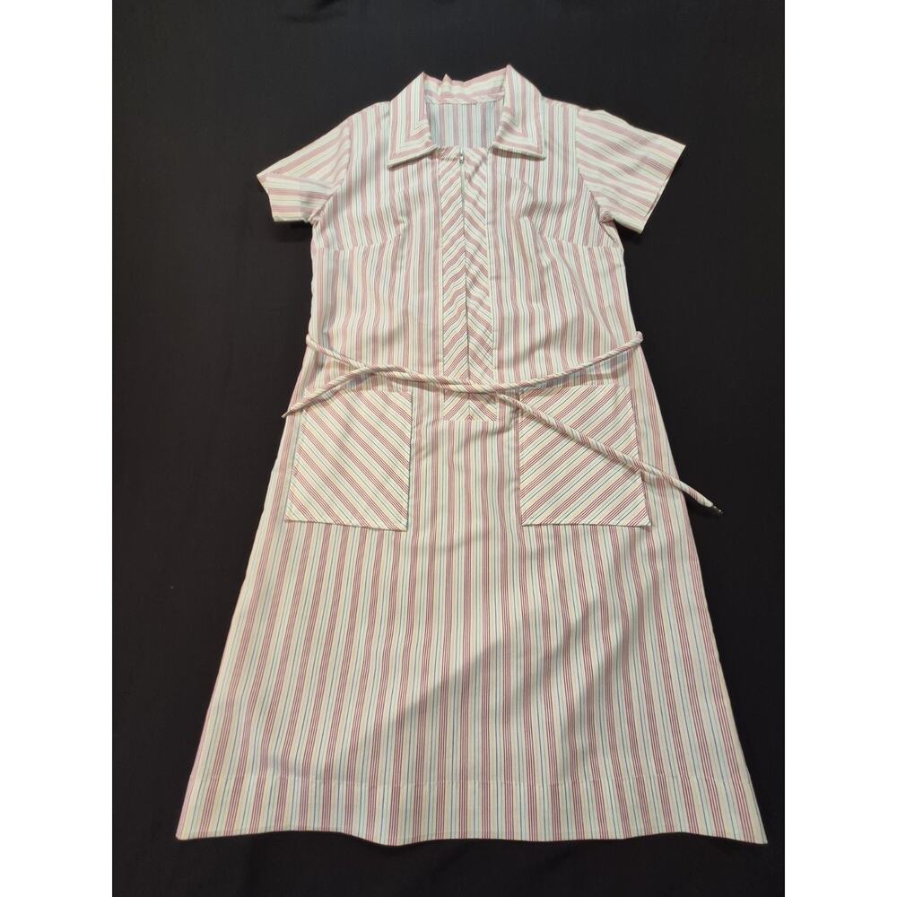 Womens Vintage Shirt Dress Medium Rainbow Striped 1950s